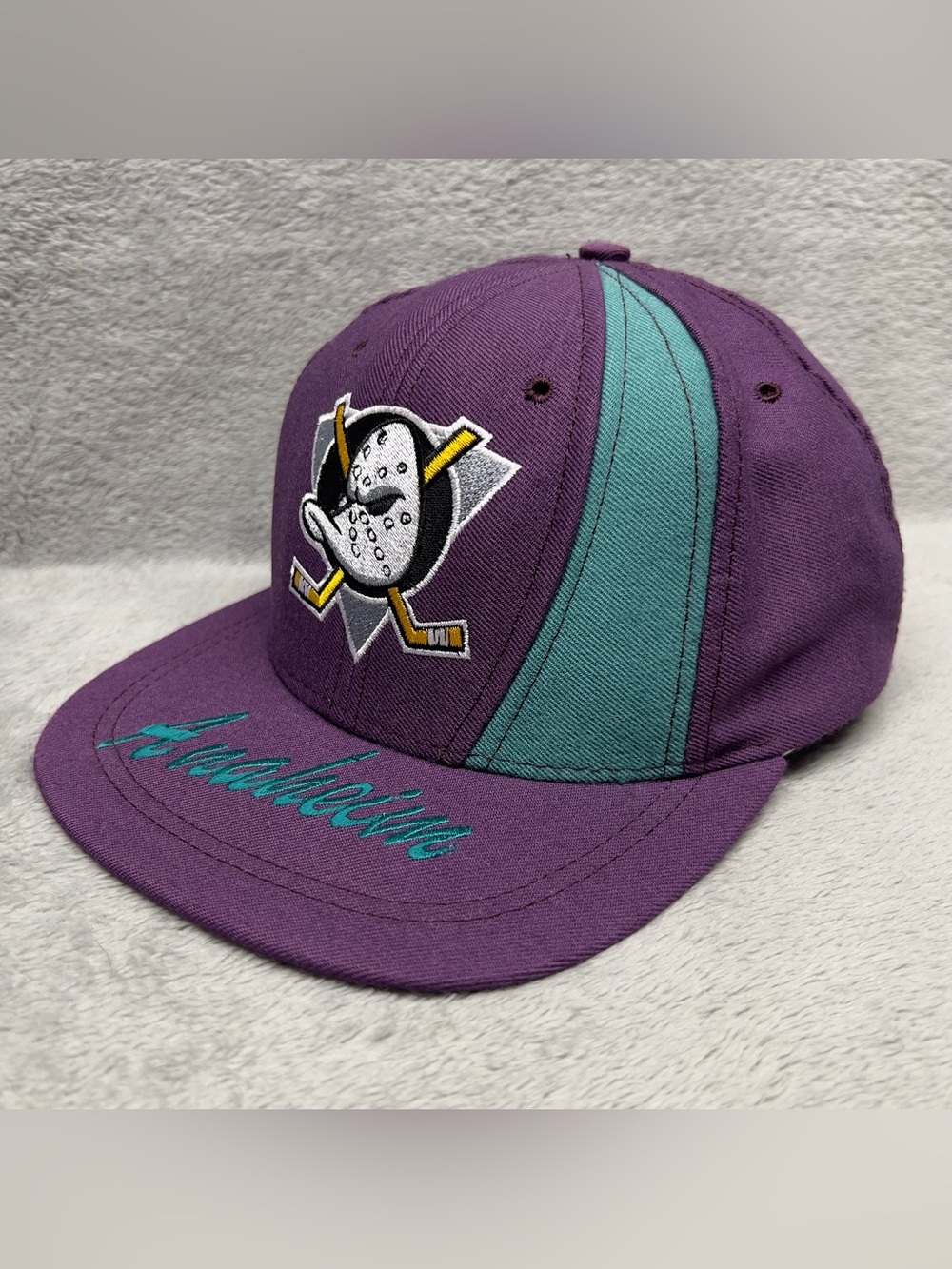 Vintage 90's American Needle By Nutmeg Anaheim Mighty Ducks Snapback Hat NHL